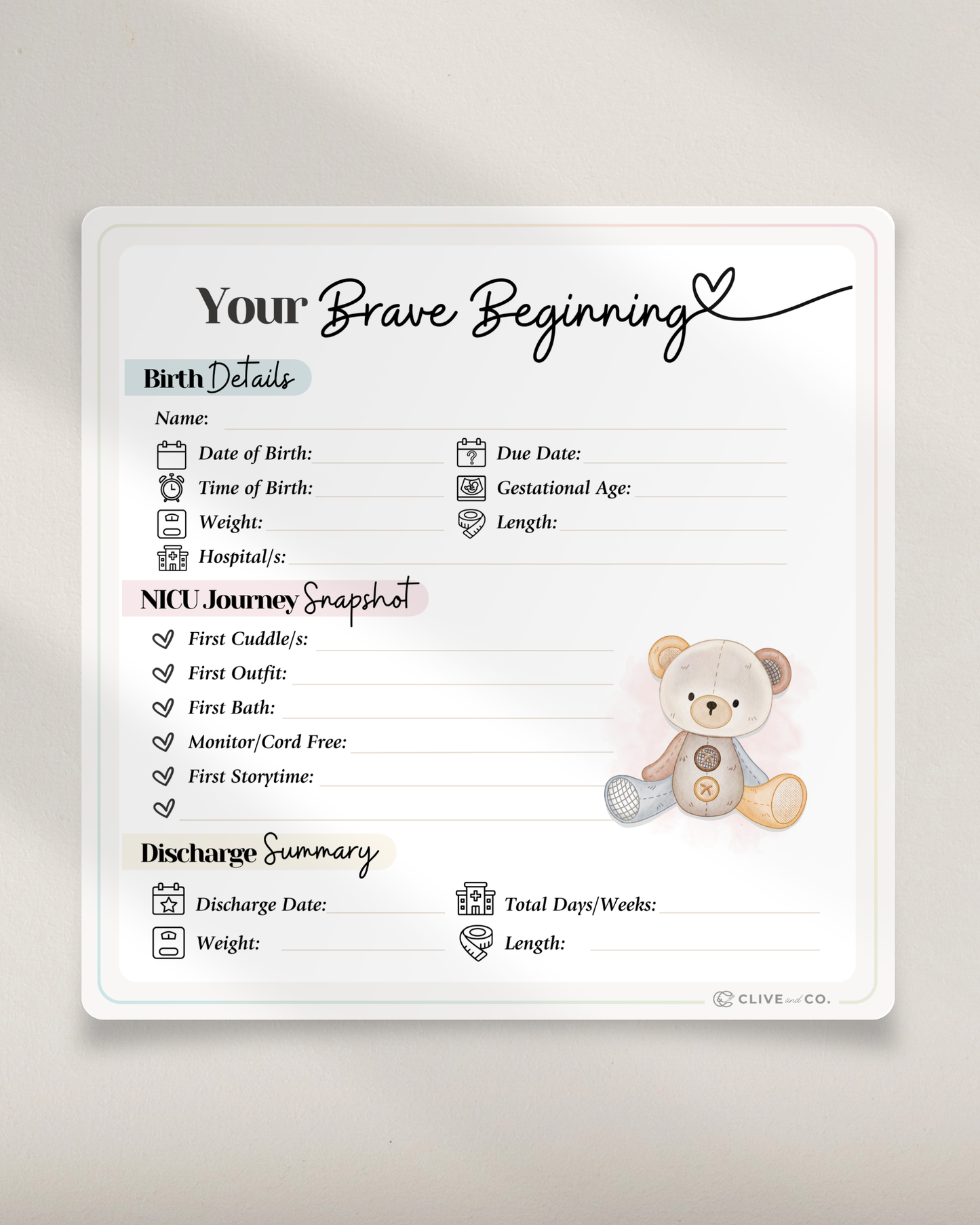 NICU Birth Details Sticker