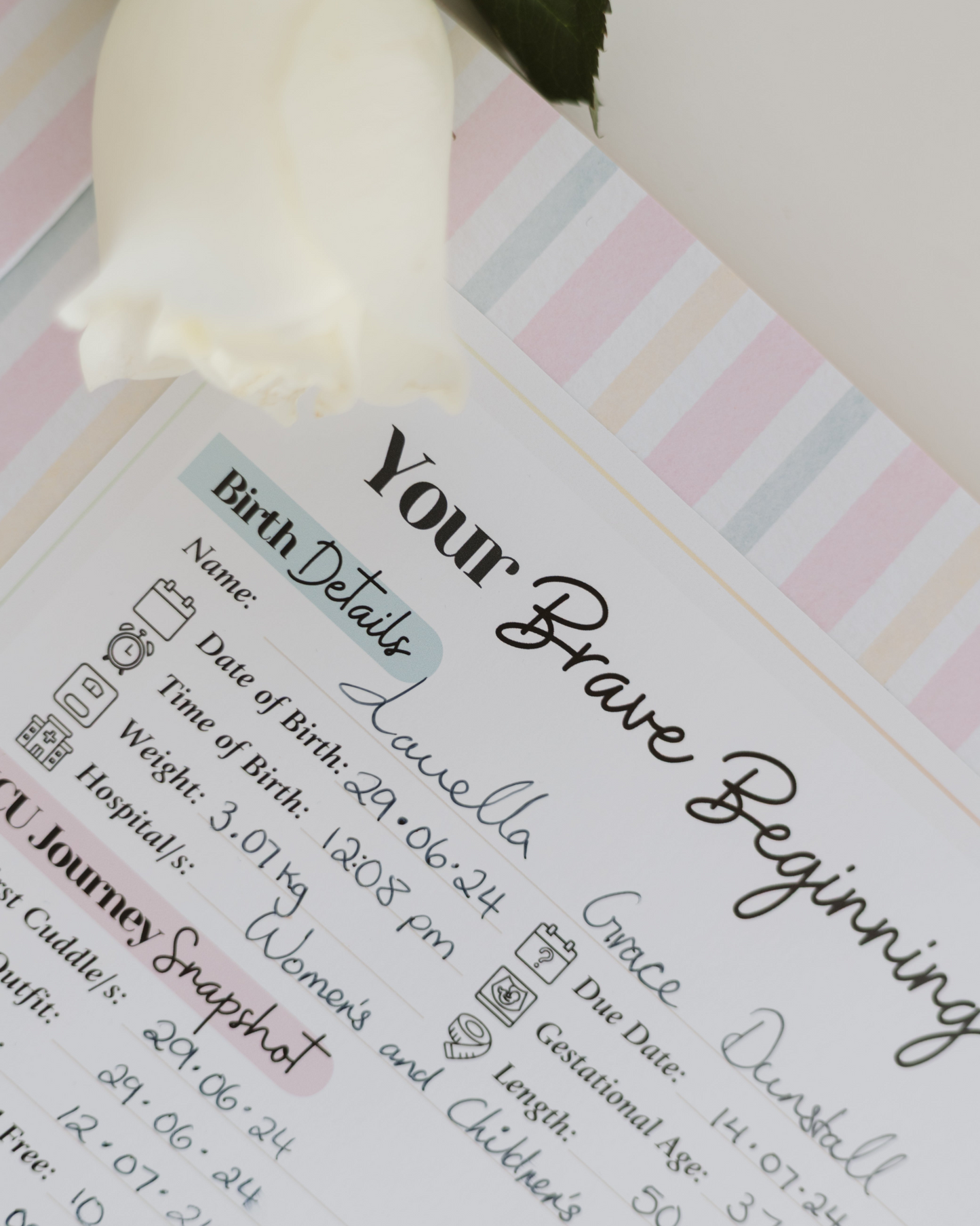 NICU Birth Details Sticker